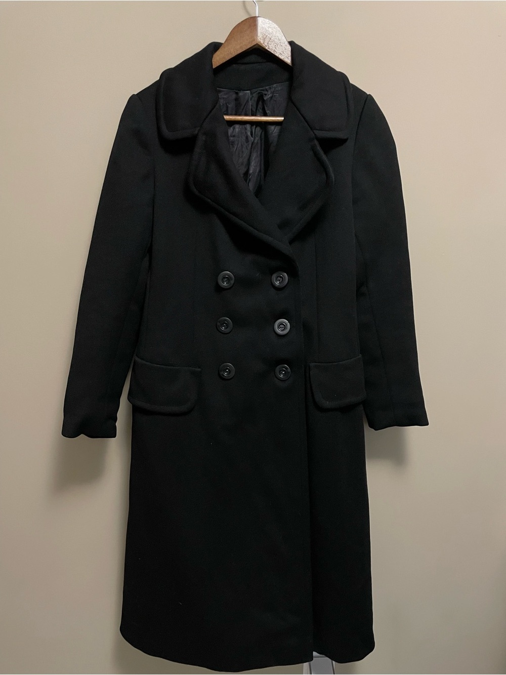 Vintage Classic Black Double-Breasted Women's Pea Coat Women’s Small